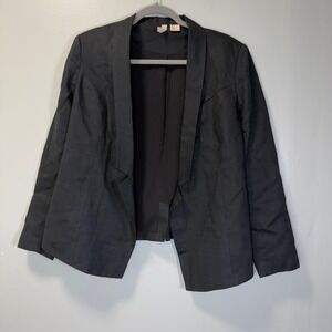 Wyatt Womens Black 100% Linen Open Front Shawl Lapel Blazer Jacket Size L